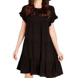 Francesca’s Mckinny Tiered Short Sleeve Mini Babydoll Dress In Black Size Medium